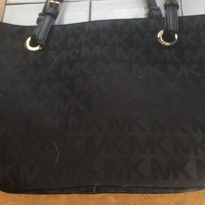 Michael Kors jet set mk logo black fabric tote